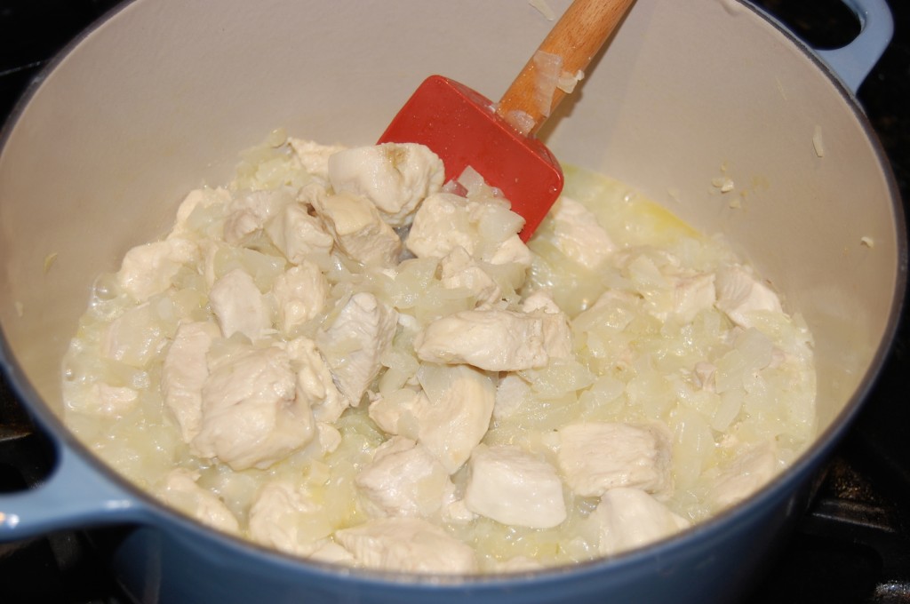 Cook Down the Onions Garlic and Chicken in the Oil
