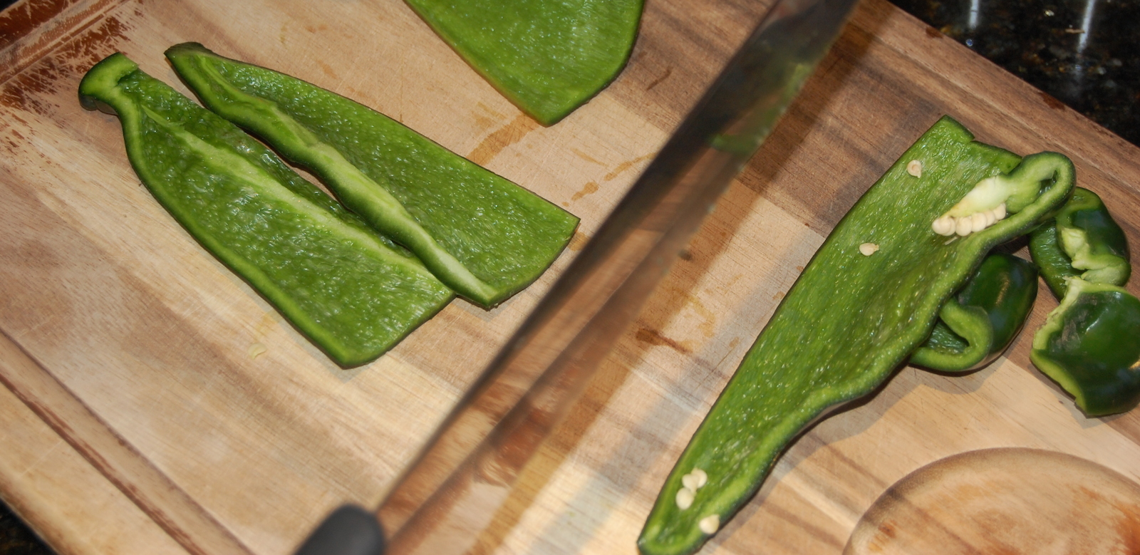 Cut Chili Peppers for White Chicken Chili Recipe and Remove Seeds