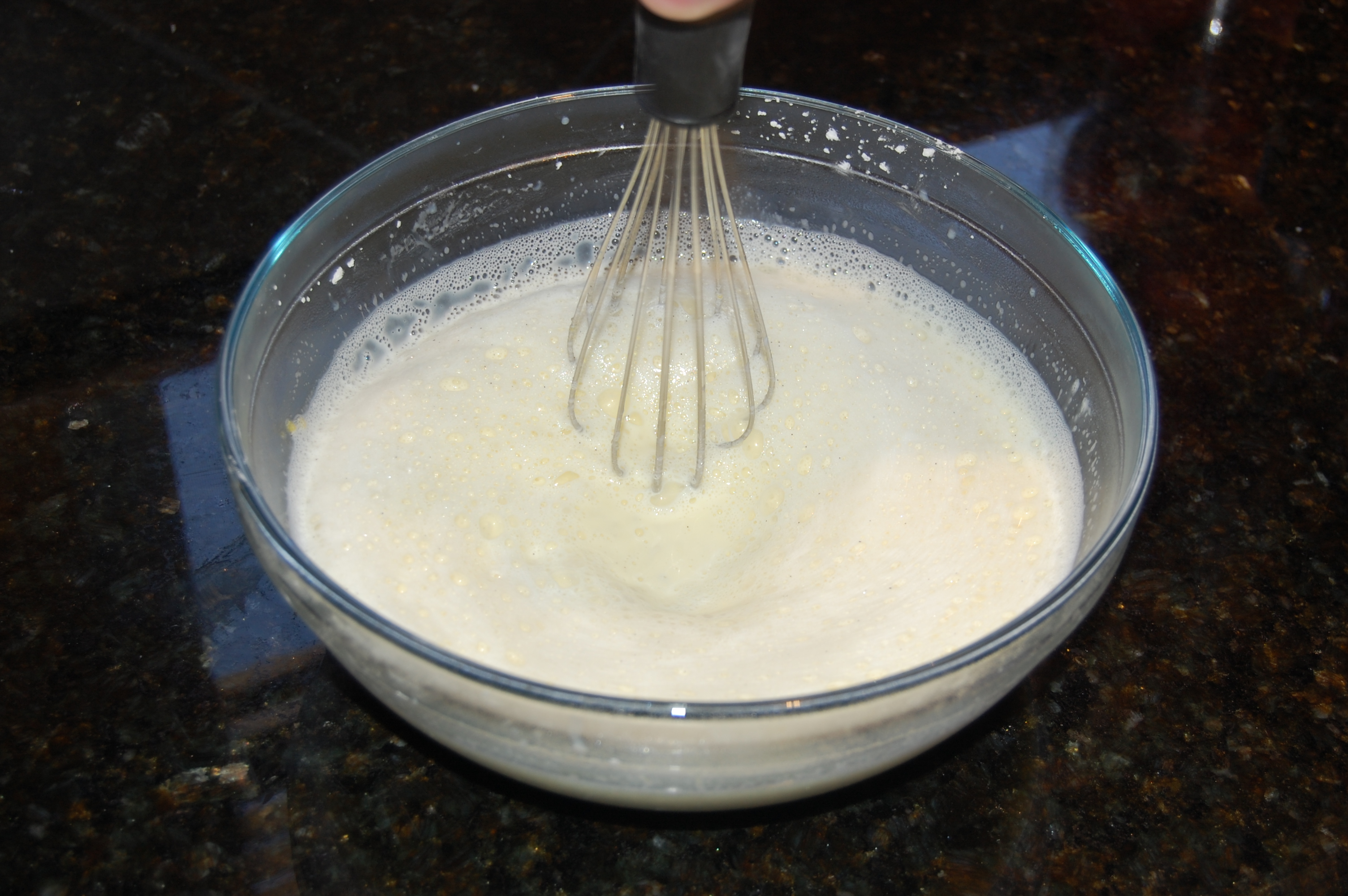 Remove from Heat and Slowly Mix Milk and Vanilla Into Egg Bowl for Cream Pie Base