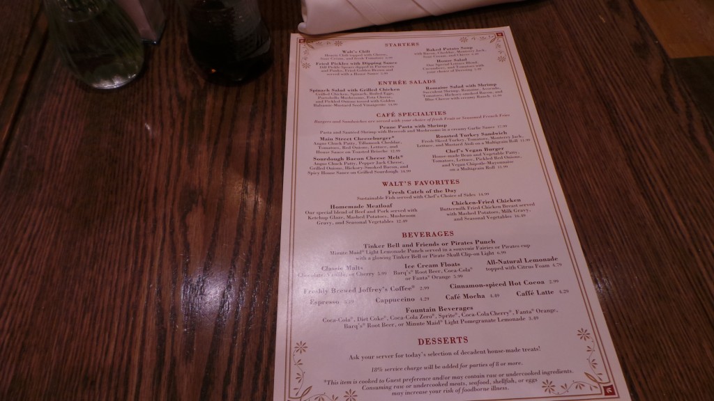 Disneyland Carnation Cafe Menu