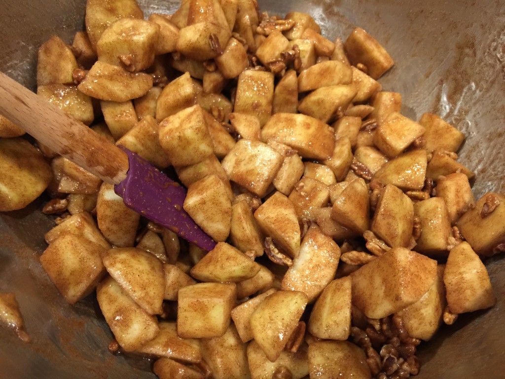 Mix Cinnamon Sugar and Pecans with Apples