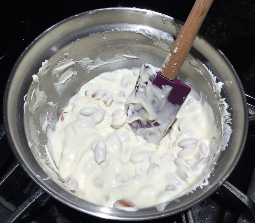 Mixing Almonds and White Chocolate