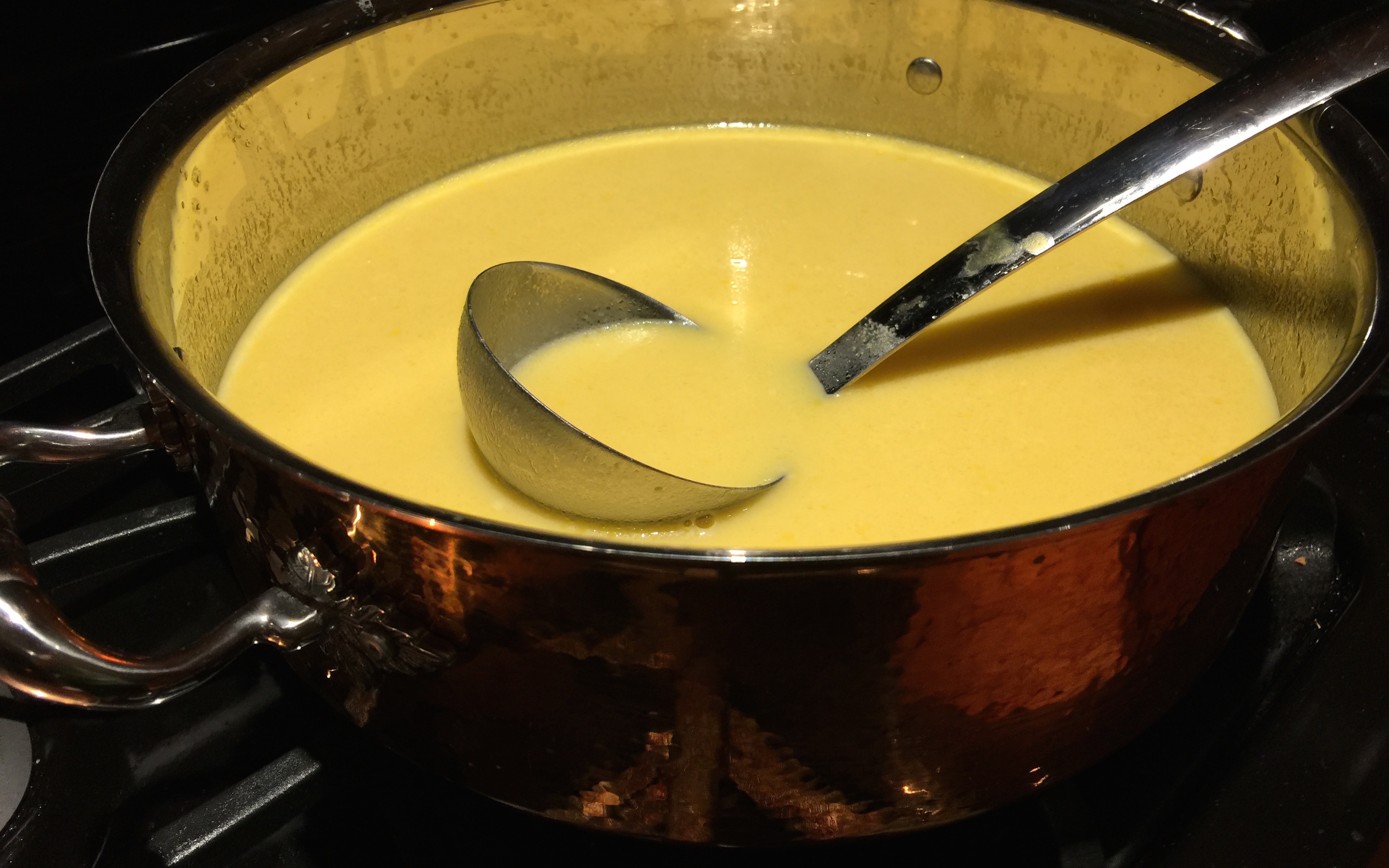 Bring the Finished Butternut Squash Soup Up to a Simmer on Medium High Heat
