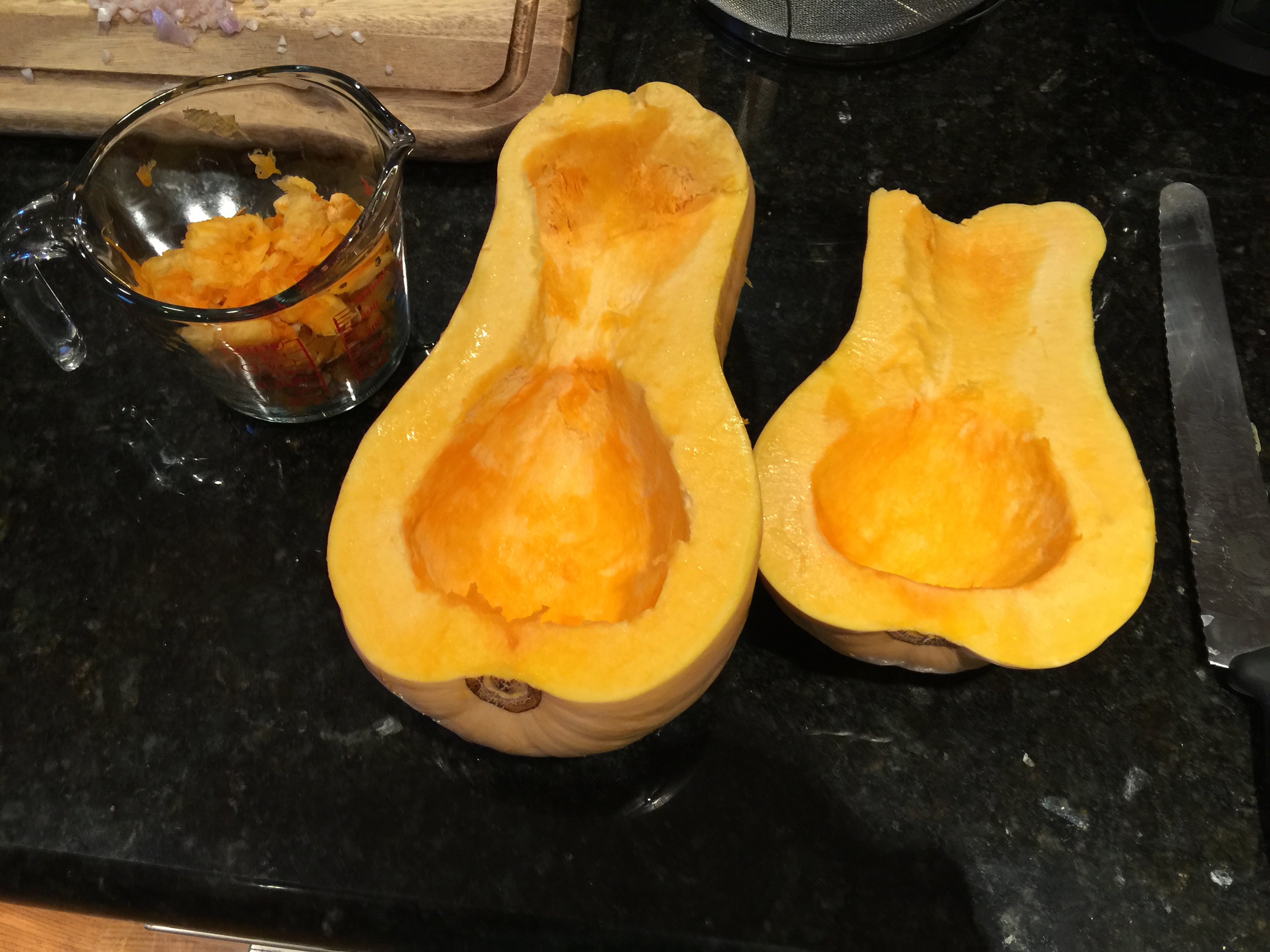 Empty Butternut Squash and Save Seeds and Fibers