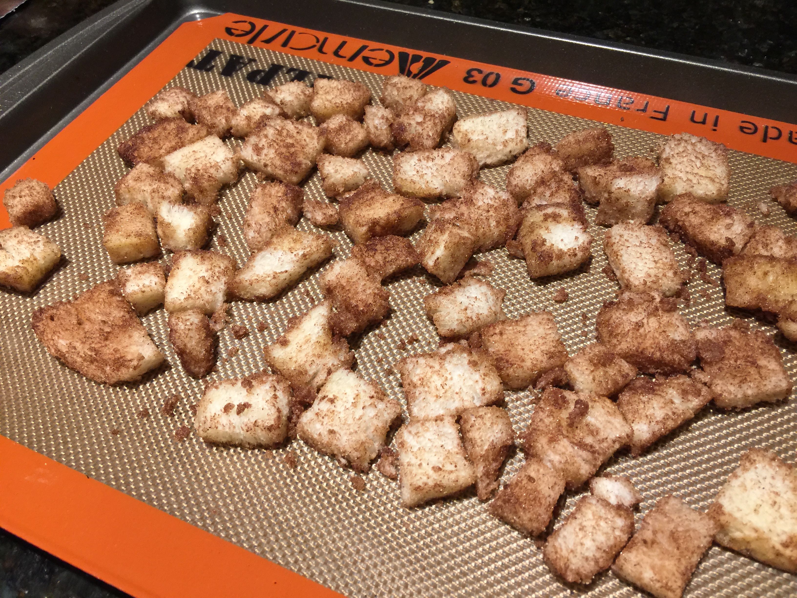 Spread Croutons on Baking Sheet