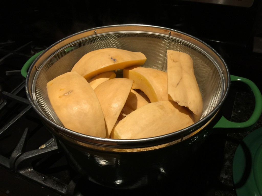 Steaming Butternut Squash for Soup in Dutch Oven