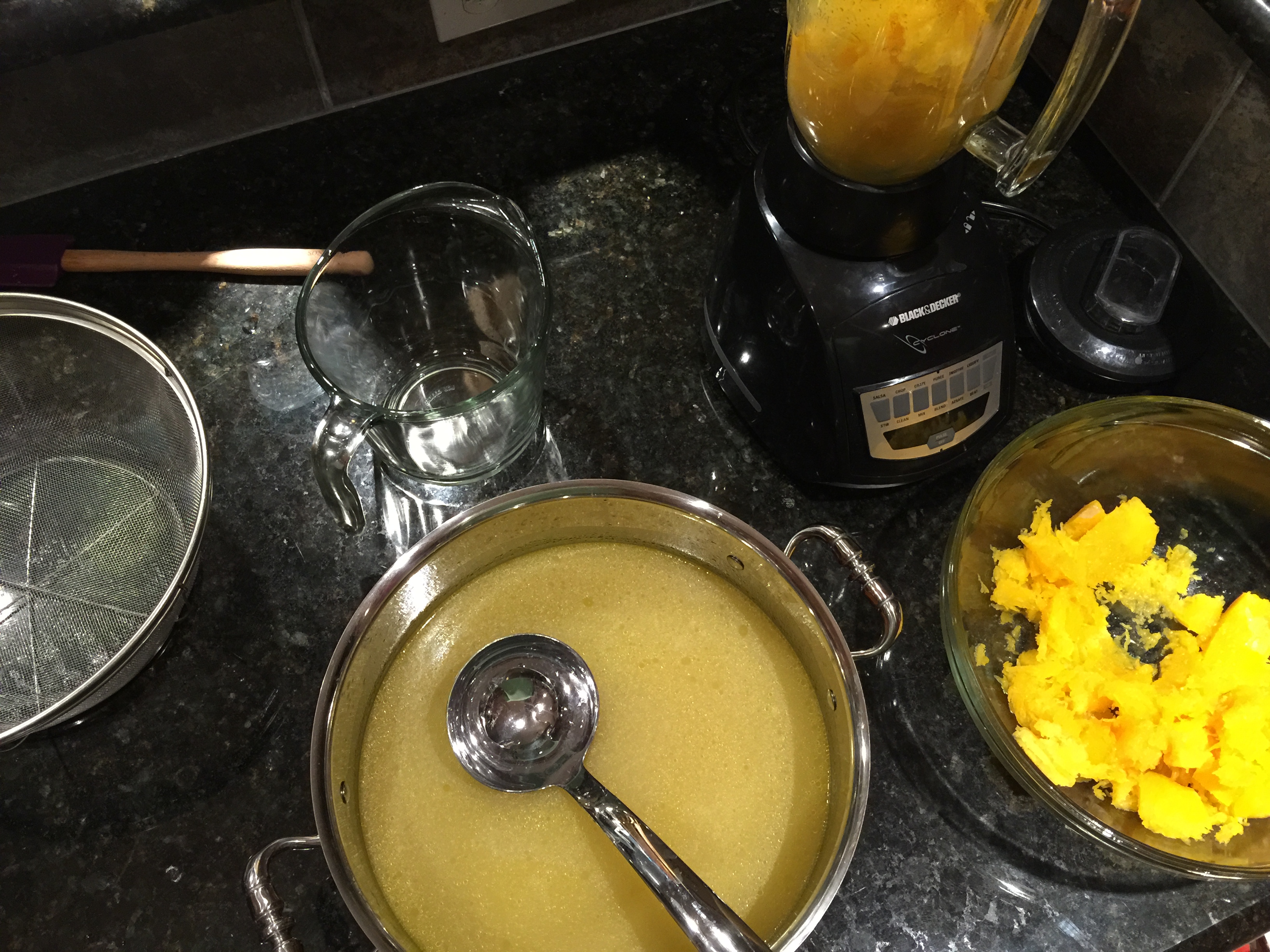 Take Everything to Counter to Begin Assembling Butternut Squash Soup