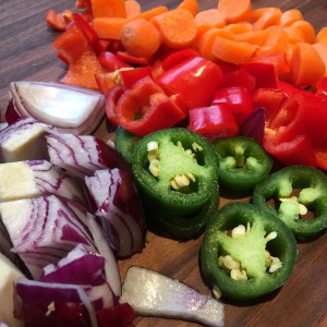 Korean Stir Fry with Beef Ingredients Chopped