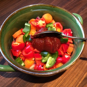 Korean Stir Fry with Beef Ingredients In Bowl with Red Pepper Paste