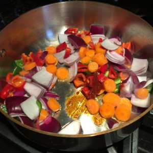Korean Stir Fry with Beef Ingredients In Copper Pot