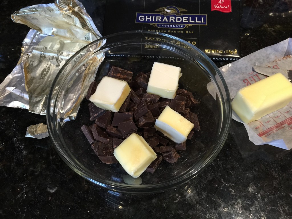Aaron Melting Butter and Chocolate for Crinkle Cookies