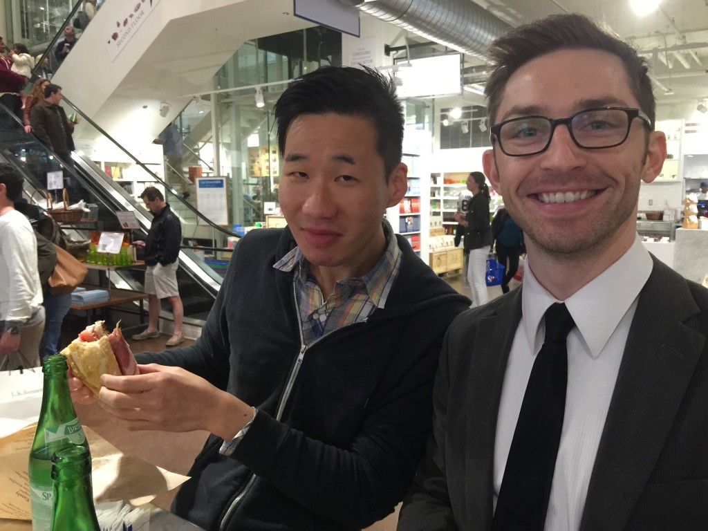 Jimmy and Aaron at Eataly Chicago Eating Sandwiches