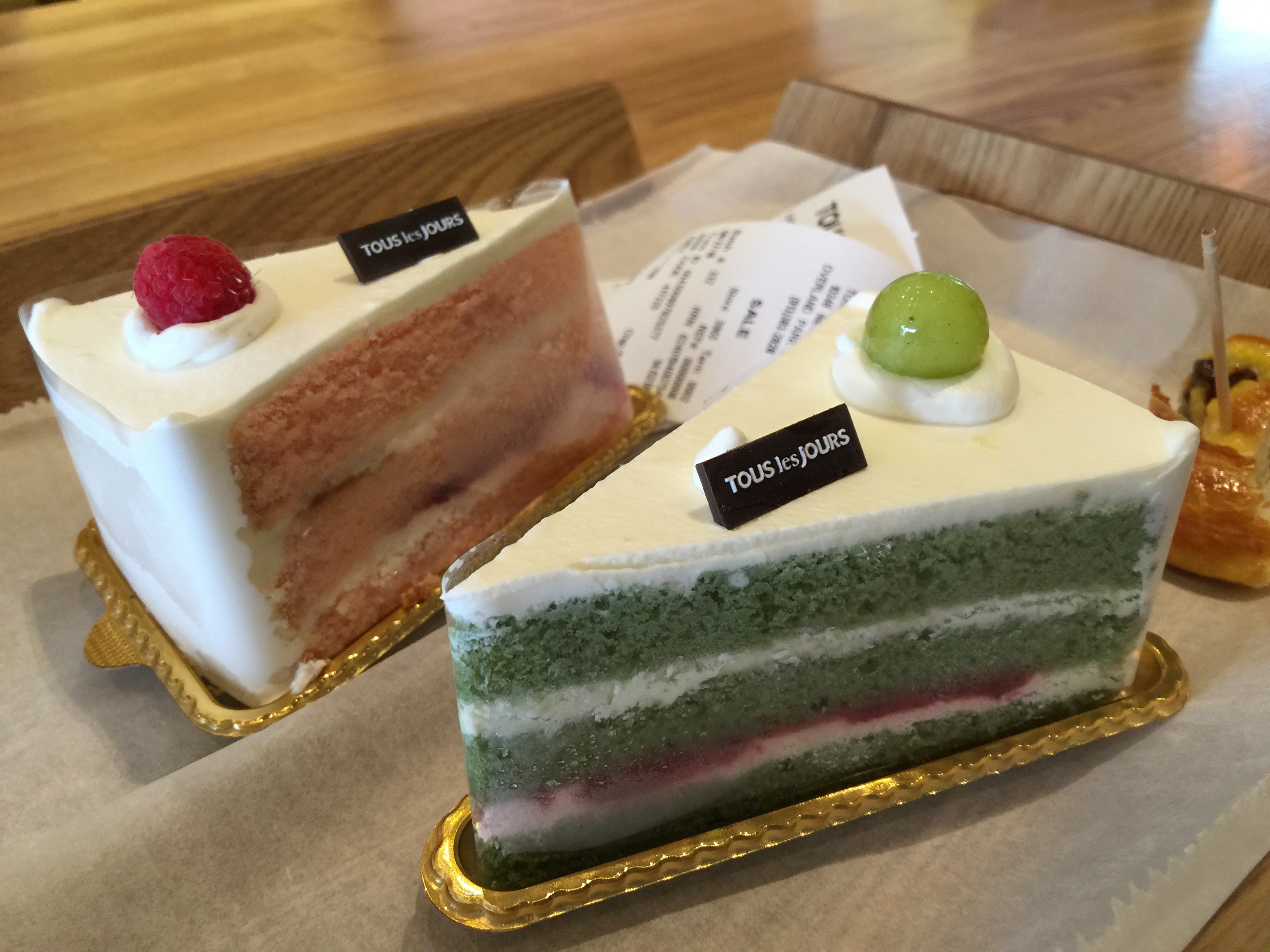 Aaron and my Green Tea and Strawberry Cakes from KoreanFrench Bakery