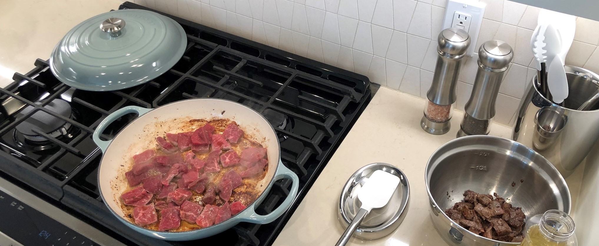 Browning the Second Half of the Beef for the Beef Stroganoff Recipe