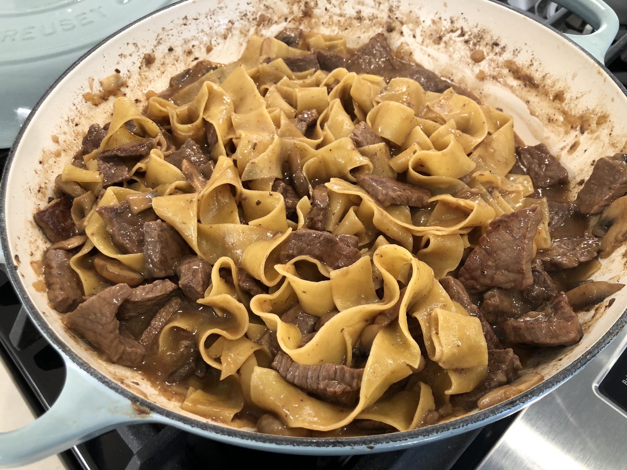 Cooking Pasta in Beef Stroganoff
