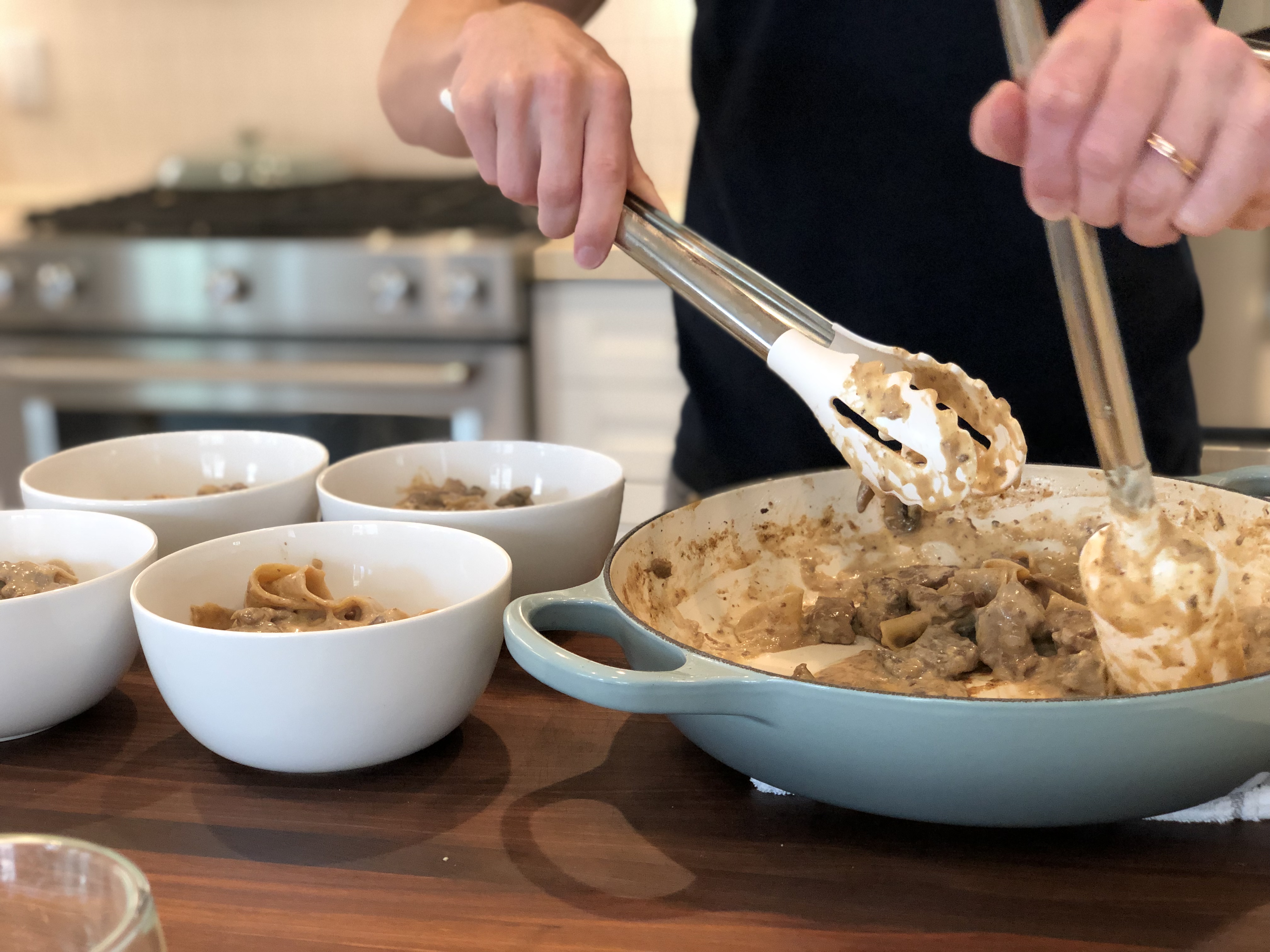 Dividing the Beef Stroganoff Recipe into Bowls