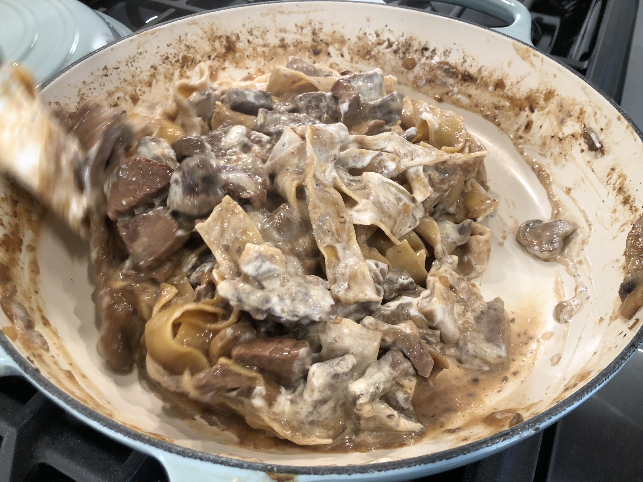 Stir and Toss the Beef Stroganoff
