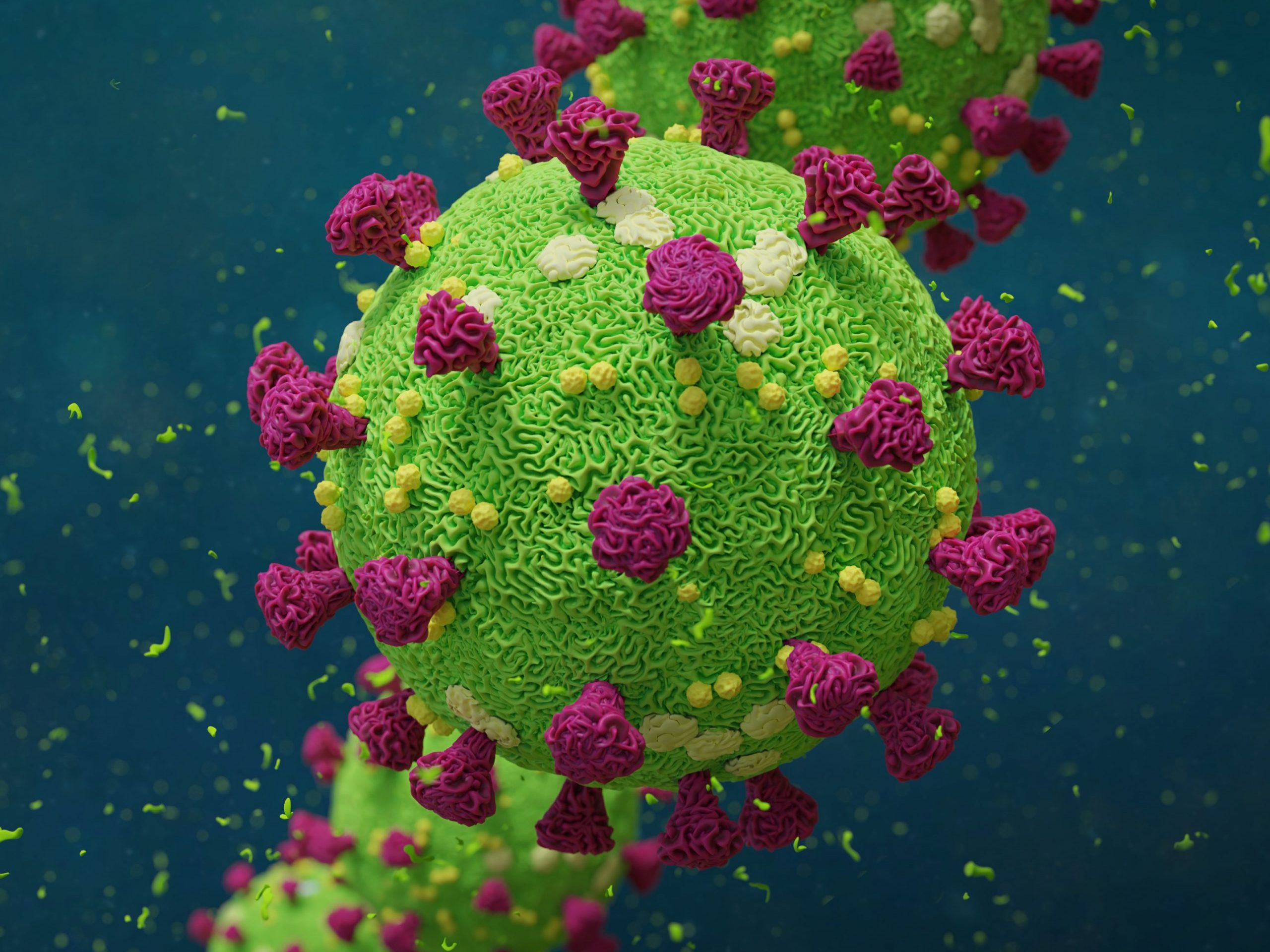 Covid-19 coronavirus, virus that causes acute respiratory infections and the common cold, Sars-CoV-2 background with copy space