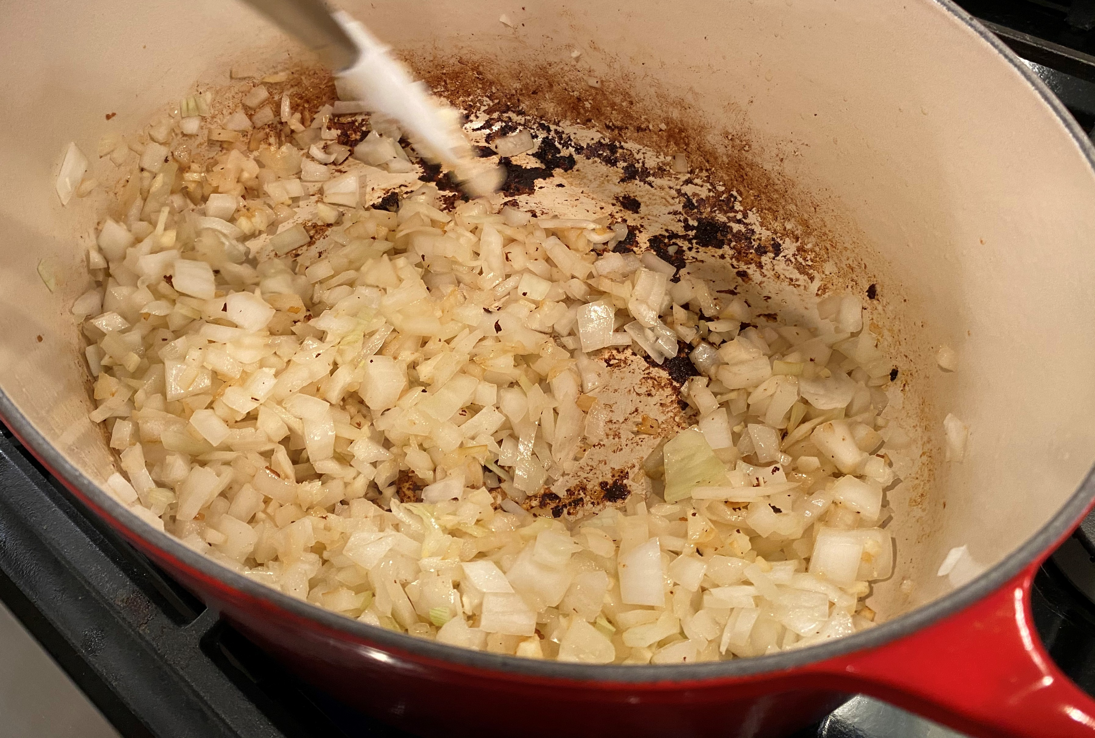 Sautéing the Onions and Garlic in the Dutch Oven